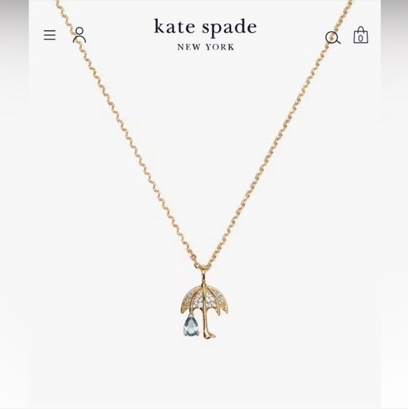 🔹️Kate Spade🔹️ Rain Or Shine Mini Pendant Necklace Umbrella Raindrop Dainty - Picture 2 of 4